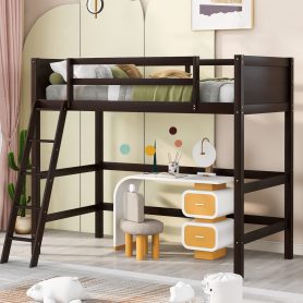 Wooden Twin Size Loft Bed With Ladder