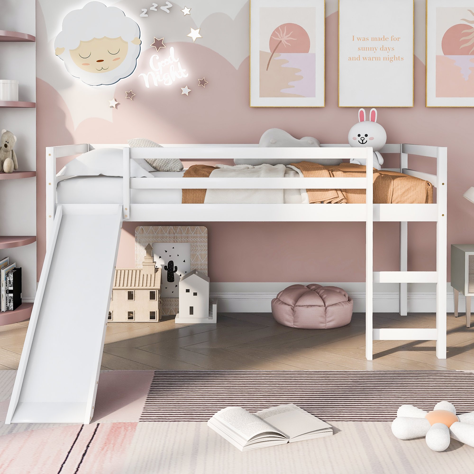 Twin Loft Bed With Slide, Multifunctional Design 4 Twin Loft Bed With Slide, Multifunctional Design