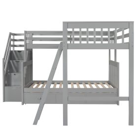 Twin over Full L-Shaped Bunk Bed With 3 Drawers, Ladder And Staircase 24 Twin over Full L-Shaped Bunk Bed With 3 Drawers, Ladder And Staircase