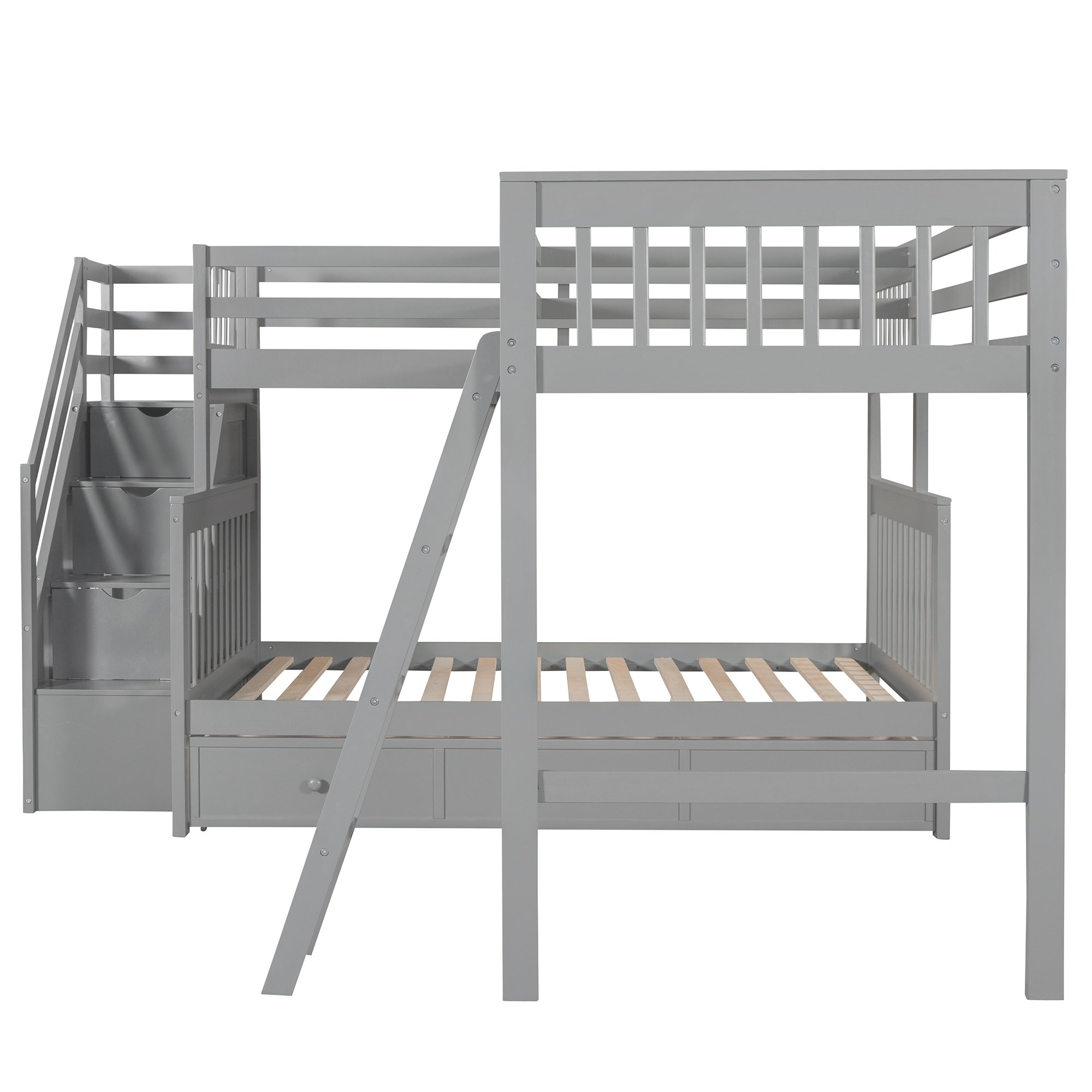Twin over Full L-Shaped Bunk Bed With 3 Drawers, Ladder And Staircase 7 Twin over Full L-Shaped Bunk Bed With 3 Drawers, Ladder And Staircase