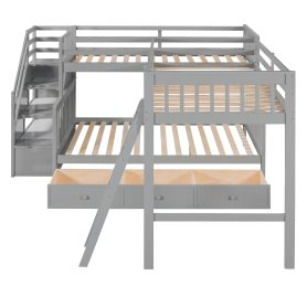 Twin over Full L-Shaped Bunk Bed With 3 Drawers, Ladder And Staircase 25 Twin over Full L-Shaped Bunk Bed With 3 Drawers, Ladder And Staircase
