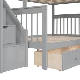 Twin over Full L-Shaped Bunk Bed With 3 Drawers, Ladder And Staircase 35 Twin over Full L-Shaped Bunk Bed With 3 Drawers, Ladder And Staircase