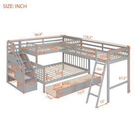 Twin over Full L-Shaped Bunk Bed With 3 Drawers, Ladder And Staircase 28 Twin over Full L-Shaped Bunk Bed With 3 Drawers, Ladder And Staircase