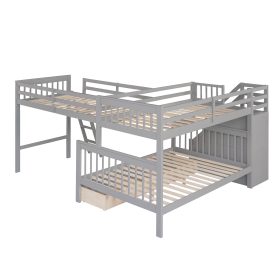 Twin over Full L-Shaped Bunk Bed With 3 Drawers, Ladder And Staircase 27 Twin over Full L-Shaped Bunk Bed With 3 Drawers, Ladder And Staircase