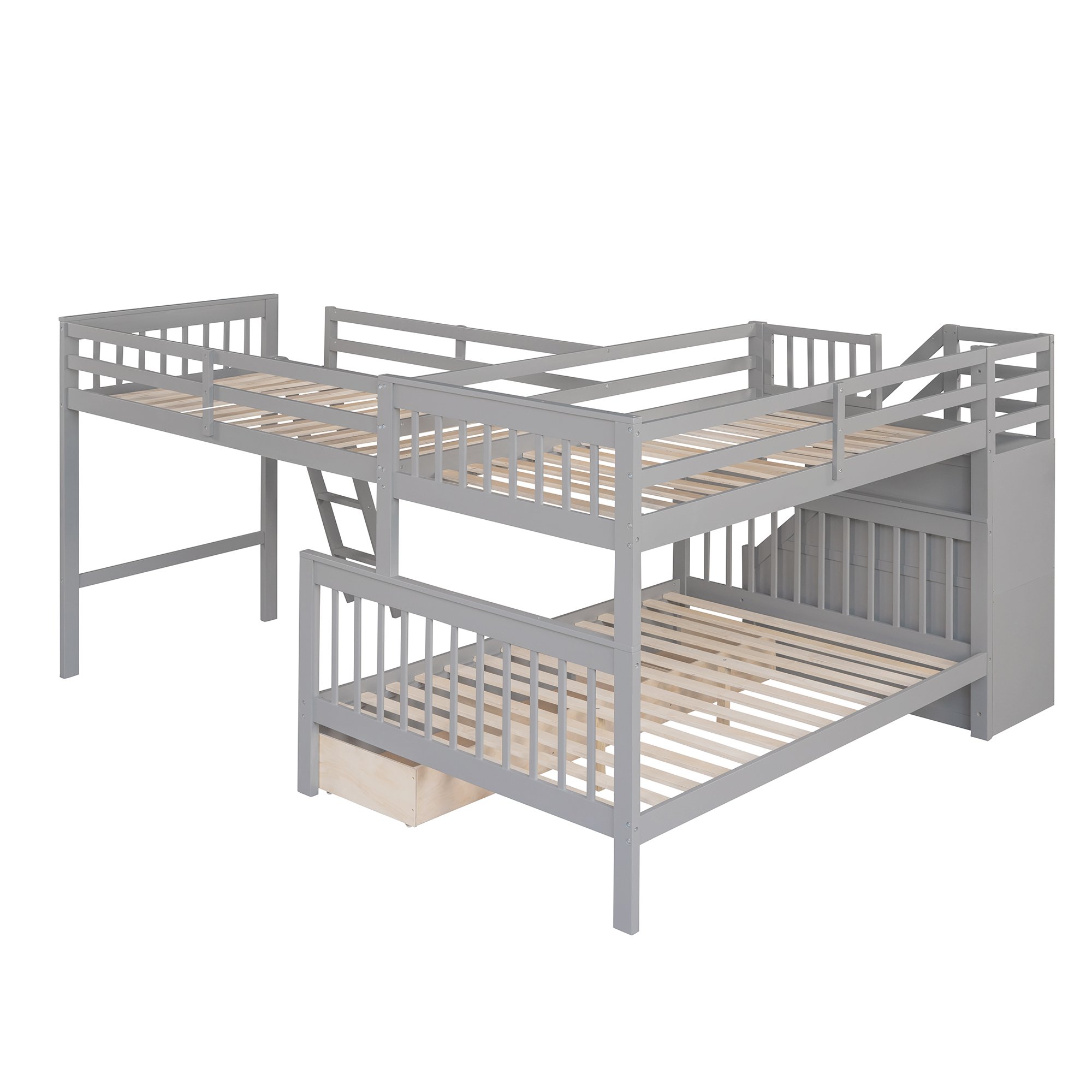 Twin over Full L-Shaped Bunk Bed With 3 Drawers, Ladder And Staircase 10 Twin over Full L-Shaped Bunk Bed With 3 Drawers, Ladder And Staircase