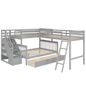 Twin over Full L-Shaped Bunk Bed With 3 Drawers, Ladder And Staircase 22 Twin over Full L-Shaped Bunk Bed With 3 Drawers, Ladder And Staircase