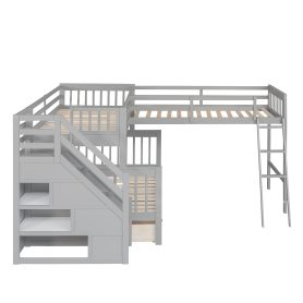 Twin over Full L-Shaped Bunk Bed With 3 Drawers, Ladder And Staircase 26 Twin over Full L-Shaped Bunk Bed With 3 Drawers, Ladder And Staircase