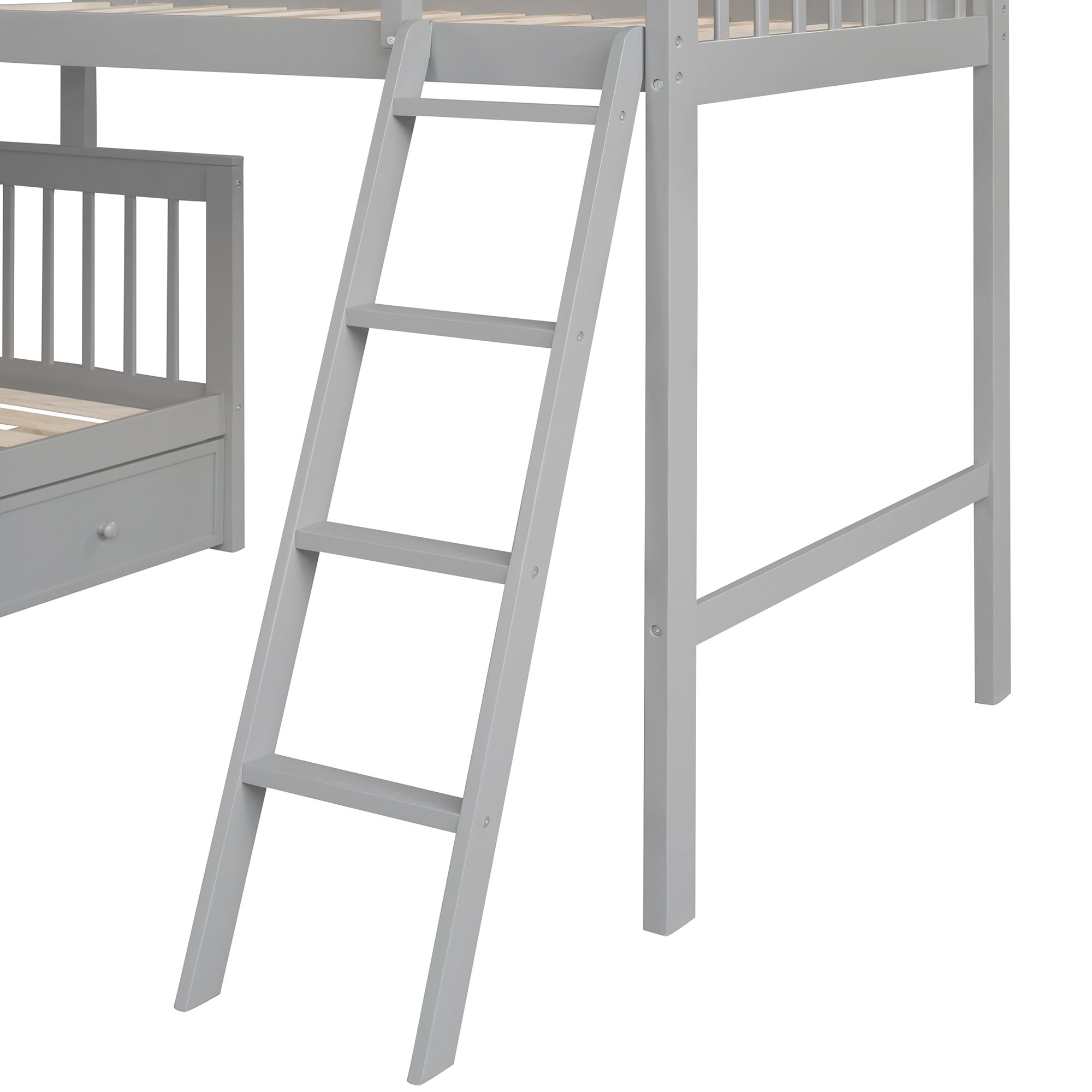 Twin over Full L-Shaped Bunk Bed With 3 Drawers, Ladder And Staircase 12 Twin over Full L-Shaped Bunk Bed With 3 Drawers, Ladder And Staircase