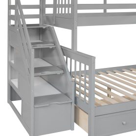 Twin over Full L-Shaped Bunk Bed With 3 Drawers, Ladder And Staircase 30 Twin over Full L-Shaped Bunk Bed With 3 Drawers, Ladder And Staircase