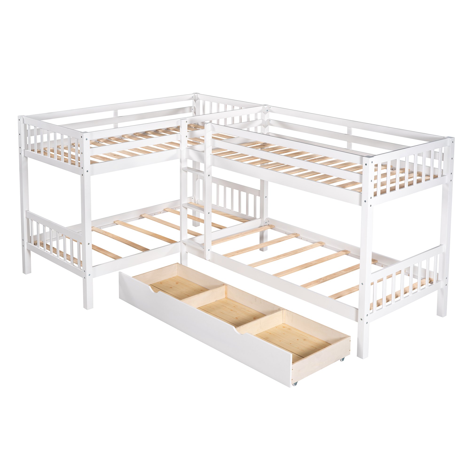 L-Shaped Twin over Twin Size Bunk Bed With Drawer 12 L-Shaped Twin over Twin Size Bunk Bed With Drawer