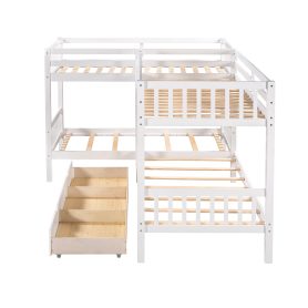 L-Shaped Twin over Twin Size Bunk Bed With Drawer 32 L-Shaped Twin over Twin Size Bunk Bed With Drawer