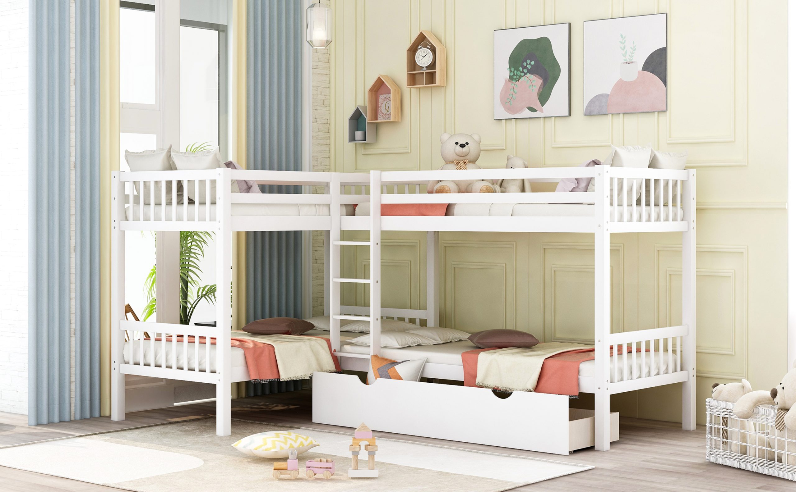 L-Shaped Twin over Twin Size Bunk Bed With Drawer 5 L-Shaped Twin over Twin Size Bunk Bed With Drawer