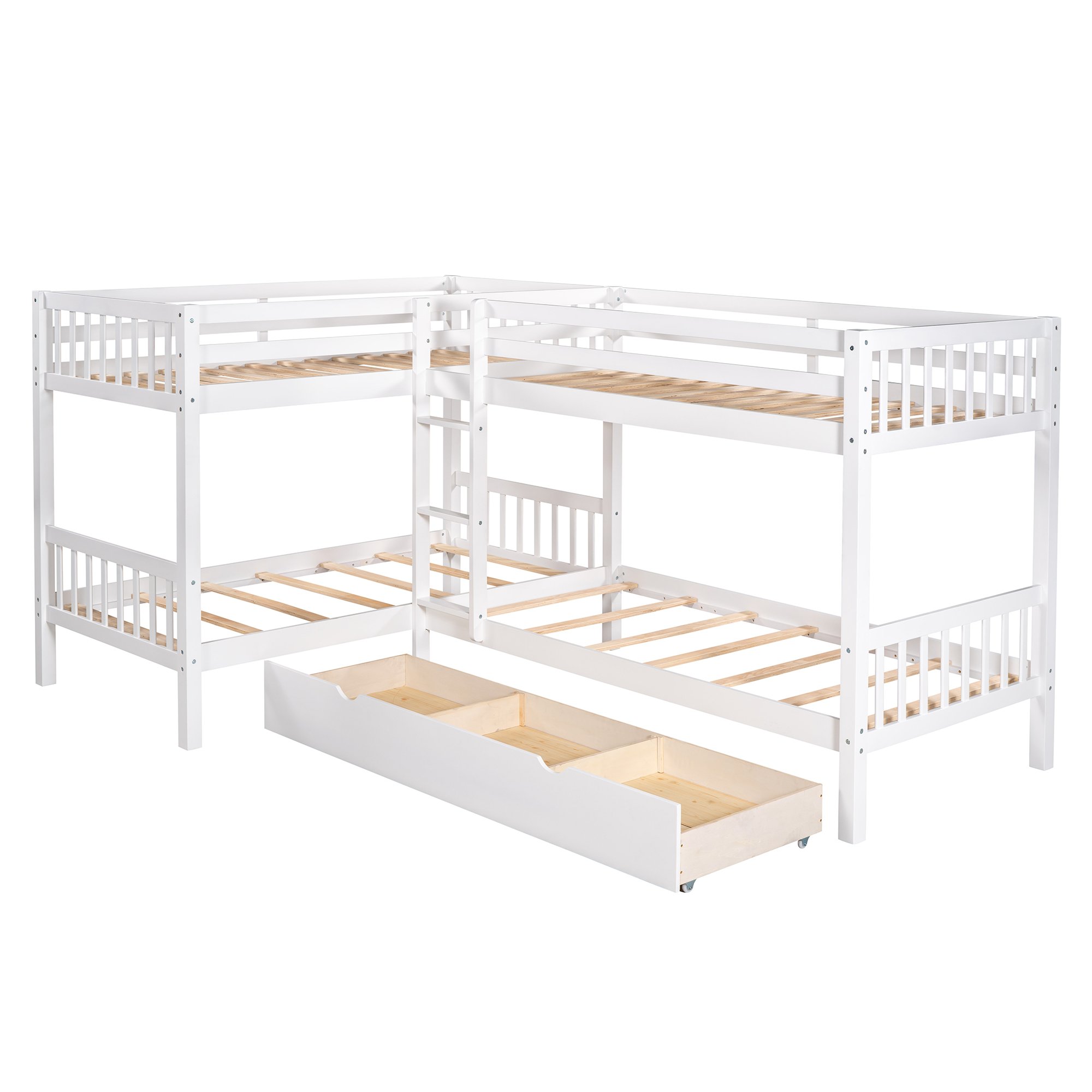 L-Shaped Twin over Twin Size Bunk Bed With Drawer 14 L-Shaped Twin over Twin Size Bunk Bed With Drawer