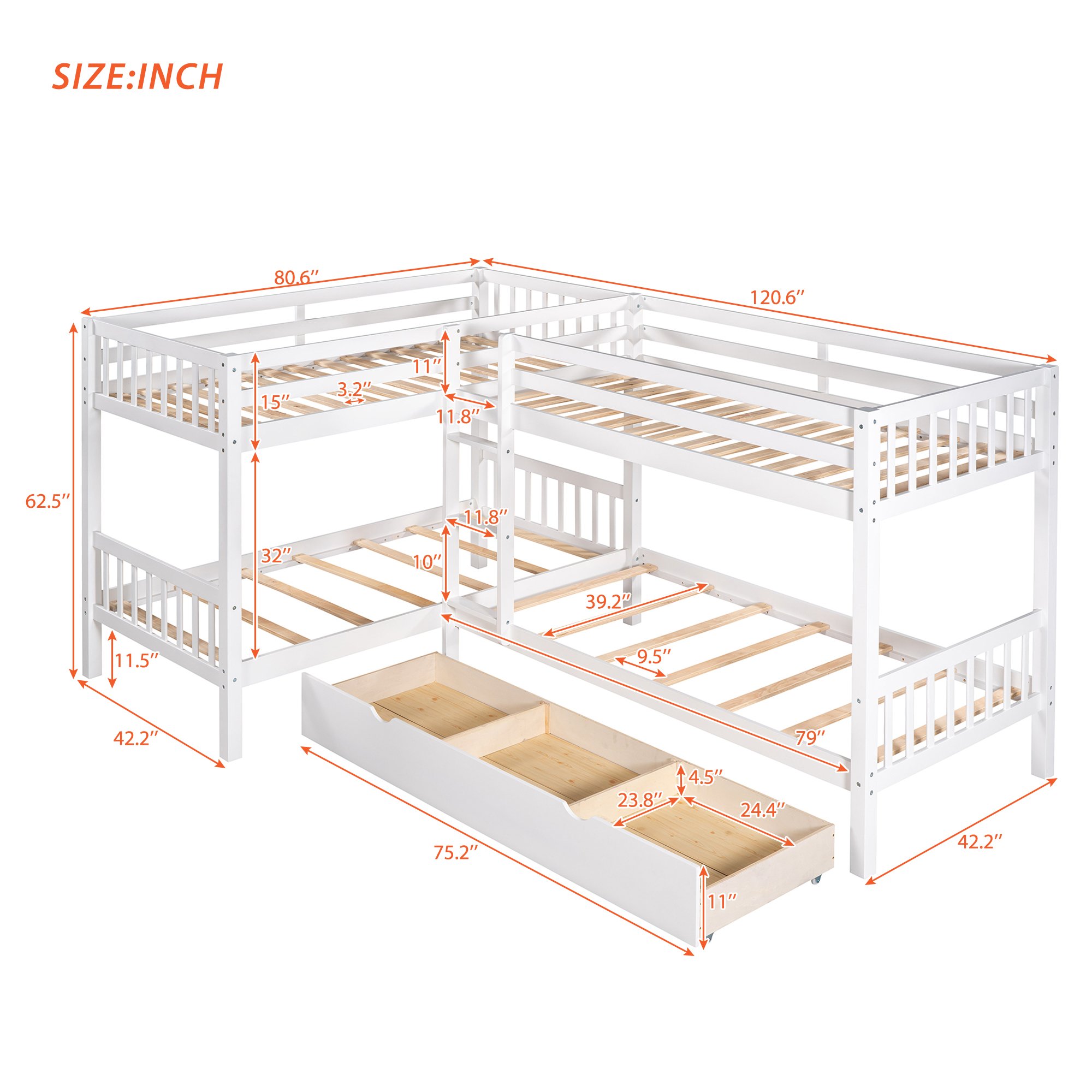 L-Shaped Twin over Twin Size Bunk Bed With Drawer 7 L-Shaped Twin over Twin Size Bunk Bed With Drawer