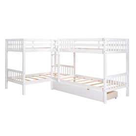 L-Shaped Twin over Twin Size Bunk Bed With Drawer 28 L-Shaped Twin over Twin Size Bunk Bed With Drawer