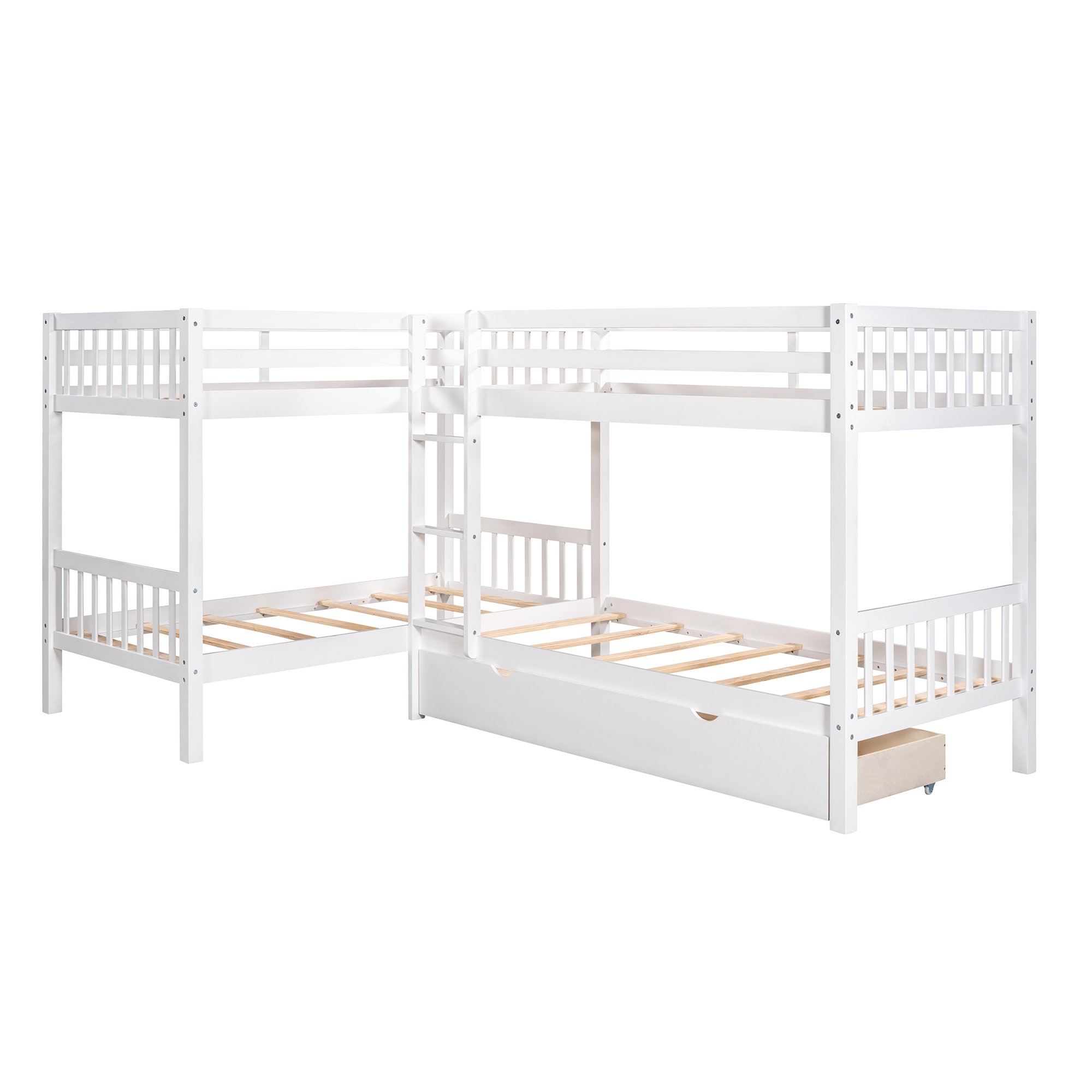 L-Shaped Twin over Twin Size Bunk Bed With Drawer 13 L-Shaped Twin over Twin Size Bunk Bed With Drawer