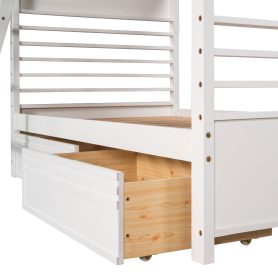 Wood Twin Over Twin Bunk Bed With Two Drawers and Ladder