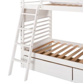 Wood Twin Over Twin Bunk Bed With Two Drawers and Ladder