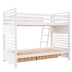 Wood Twin Over Twin Bunk Bed With Two Drawers and Ladder