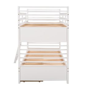 Wood Twin Over Twin Bunk Bed With Two Drawers and Ladder