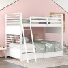 Wood Twin Over Twin Bunk Bed With Two Drawers and Ladder