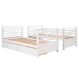 Wood Twin Over Twin Bunk Bed With Two Drawers and Ladder