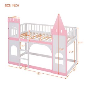 Wood Twin Over Twin Princess Castle Bunk Bed With Ladder