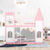 Wood Twin Over Twin Princess Castle Bunk Bed With Ladder