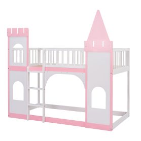 Wood Twin Over Twin Princess Castle Bunk Bed With Ladder
