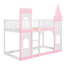 Wood Twin Over Twin Princess Castle Bunk Bed With Ladder