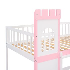 Wood Twin Over Twin Princess Castle Bunk Bed With Ladder