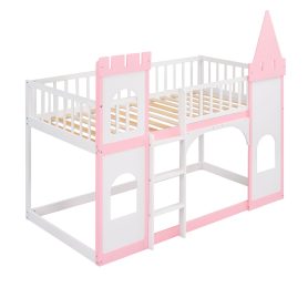 Wood Twin Over Twin Princess Castle Bunk Bed With Ladder