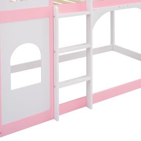 Wood Twin Over Twin Princess Castle Bunk Bed With Ladder