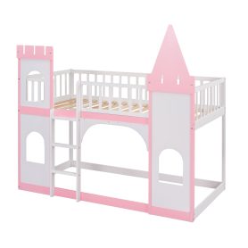 Wood Twin Over Twin Princess Castle Bunk Bed With Ladder
