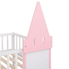 Wood Twin Over Twin Princess Castle Bunk Bed With Ladder