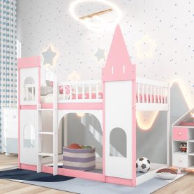 Wood Twin Over Twin Princess Castle Bunk Bed With Ladder