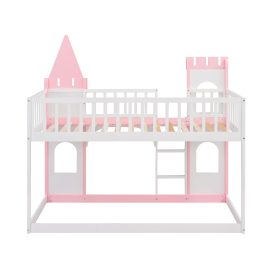 Wood Twin Over Twin Princess Castle Bunk Bed With Ladder