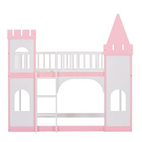 Wood Twin Over Twin Princess Castle Bunk Bed With Ladder