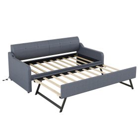Twin Size Upholstery DayBed with Trundle and USB Charging