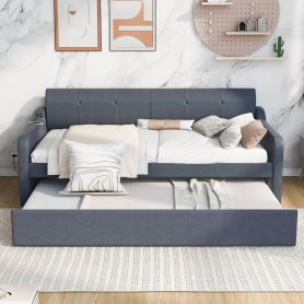 Twin Size Upholstery DayBed with Trundle and USB Charging