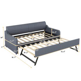 Twin Size Upholstery DayBed with Trundle and USB Charging
