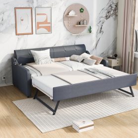 Twin Size Upholstery DayBed with Trundle and USB Charging