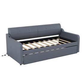 Twin Size Upholstery DayBed with Trundle and USB Charging