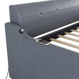 Twin Size Upholstery DayBed with Trundle and USB Charging