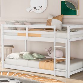 Twin over Twin Floor Bunk Bed with Ladder