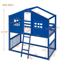 Wooden Twin Over Twin House Bunk Bed With Ladder 24 Wooden Twin Over Twin House Bunk Bed With Ladder