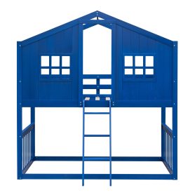 Wooden Twin Over Twin House Bunk Bed With Ladder 18 Wooden Twin Over Twin House Bunk Bed With Ladder