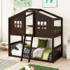 Wood Twin Over Twin House Bunk Bed With Ladder 2 Wood Twin Over Twin House Bunk Bed With Ladder