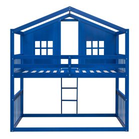 Wooden Twin Over Twin House Bunk Bed With Ladder 23 Wooden Twin Over Twin House Bunk Bed With Ladder