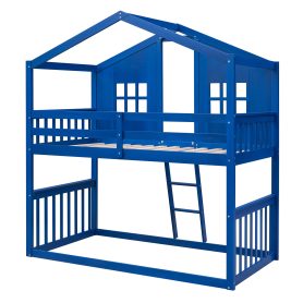 Wooden Twin Over Twin House Bunk Bed With Ladder 20 Wooden Twin Over Twin House Bunk Bed With Ladder